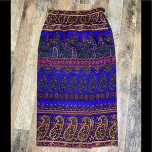 Carlisle Paisley Faux Wrap Skirt Silk wool blend